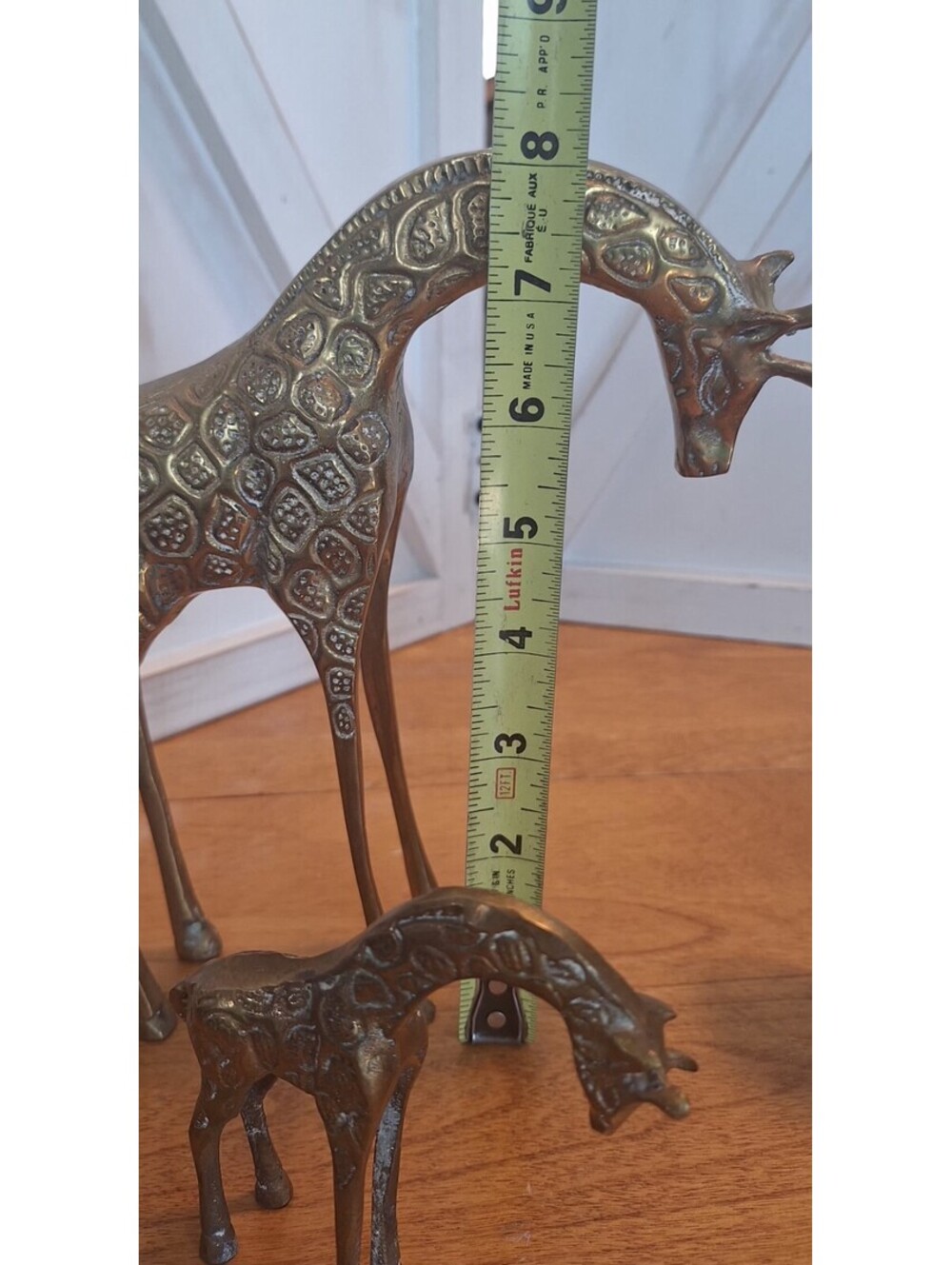 Vintage Set Of 3 Solid Brass Giraffe Statue Figurines Mom/Dad/Baby/Family - Picture 8 of 9